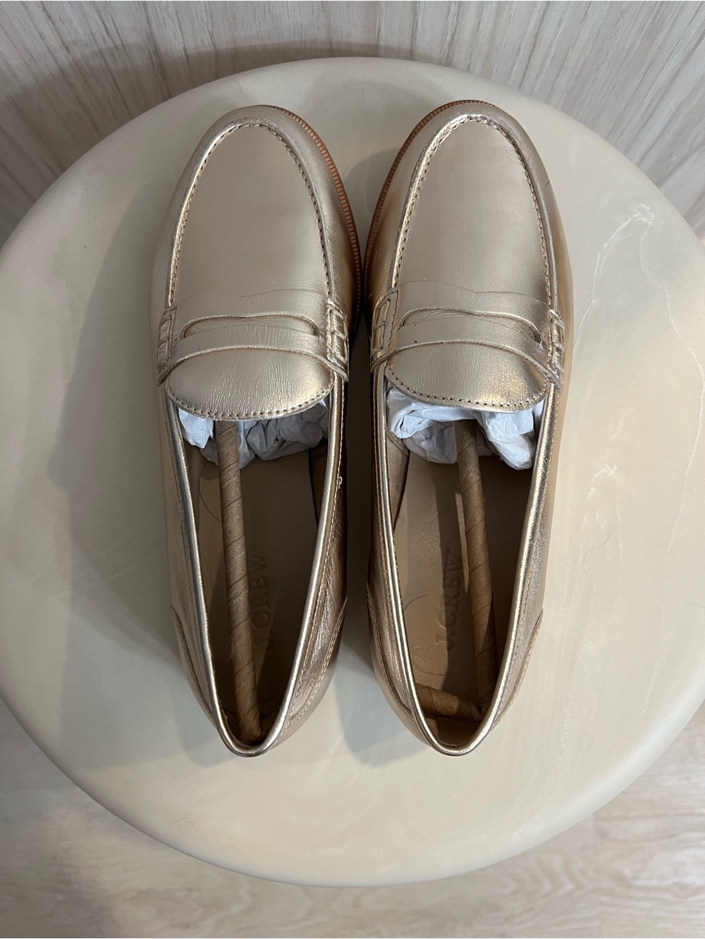 Brand new JCrew Gold Penny Loafers